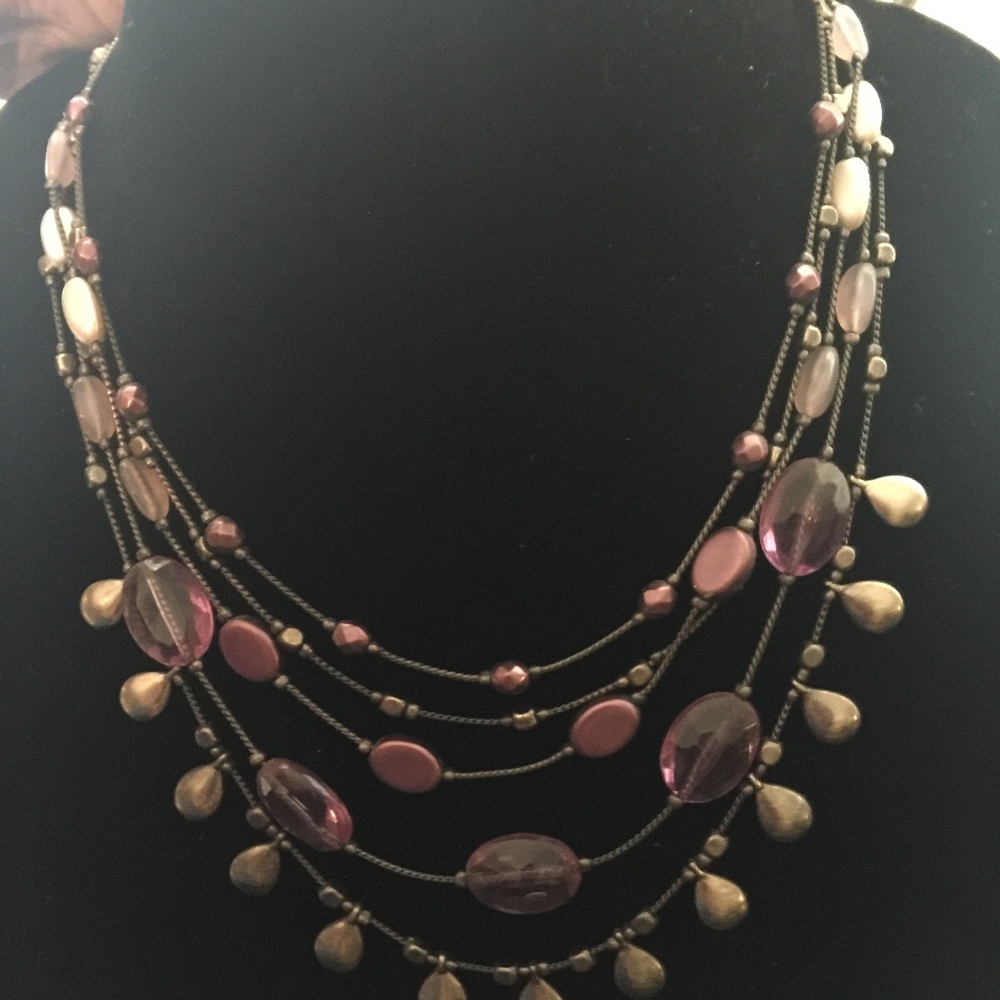 Necklace five strands multiple stones